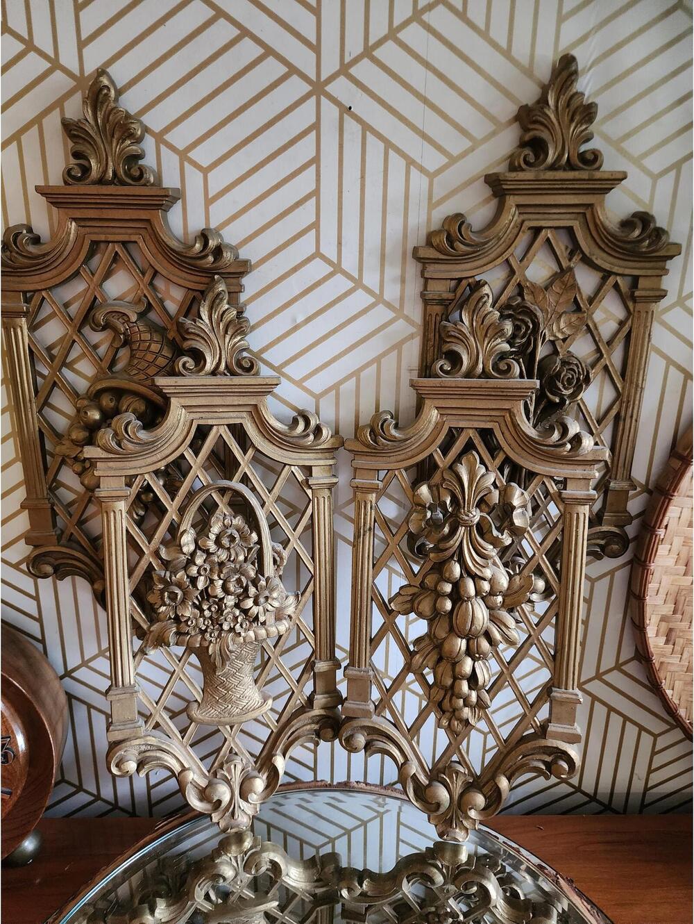 Vintage Dart Syroco Hollywood Regency Ornate Gold Four Seasons Wall Plaques